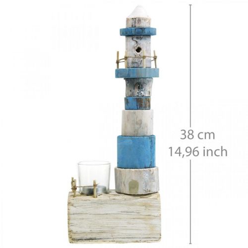 Floristik24 Träfyr med värmeljusglas maritim dekoration blå, vit H38cm