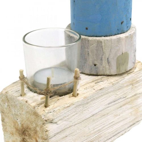 Floristik24 Träfyr med värmeljusglas maritim dekoration blå, vit H38cm