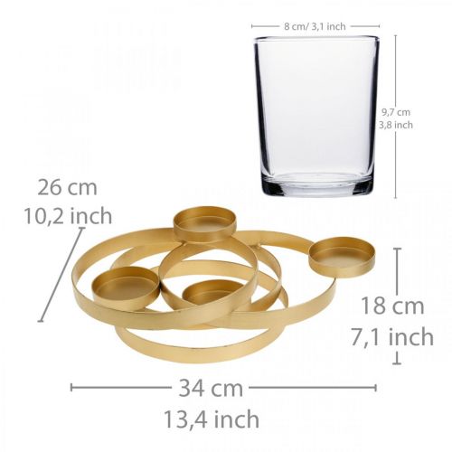 Floristik24 Adventsljusstake metall rund gyllene med 4 glas 34×26×18cm