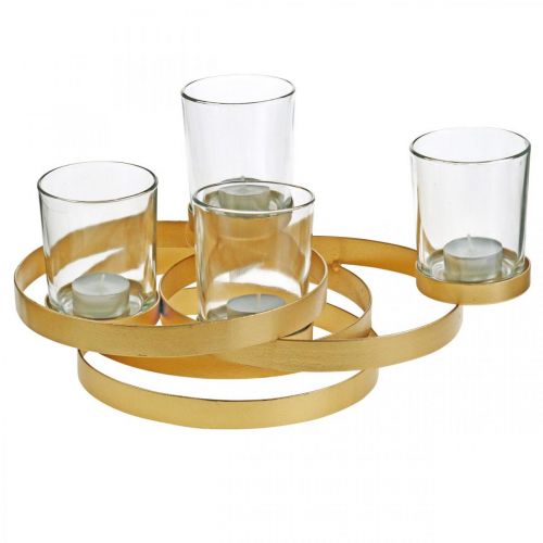 Floristik24 Adventsljusstake metall rund gyllene med 4 glas 34×26×18cm