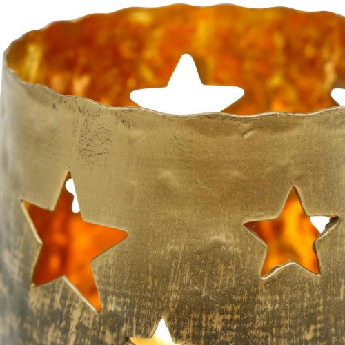 Floristik24 Värmeljushållare med stjärnor Juldekoration metall gyllene Ø8cm H7cm