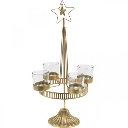 Floristik24 Värmeljushållare fyra glas Star Christmas Gold Ø20cm H38,5cm