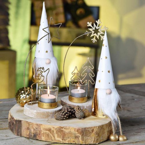 Artikel Gnome juldekorationsfigur vit, guld Ø6,5cm H22cm 2 st