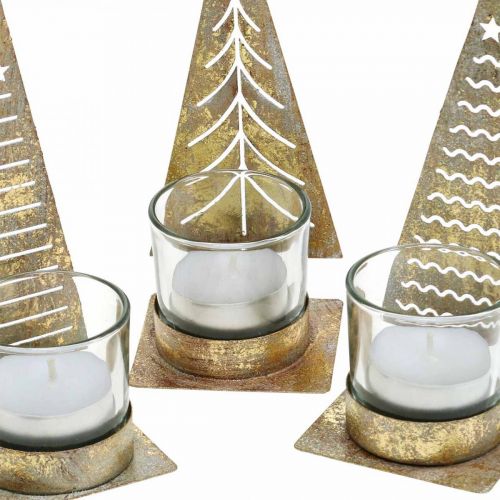 Floristik24 Värmeljus julgran metall, glaslykta H15cm 3st
