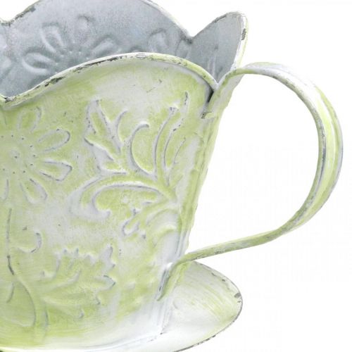 Artikel Planteringskärl, dekorativ kaffefilterhållare, metallkopp för plantering, blomdekor grön, vit shabby chic H11cm Ø11cm