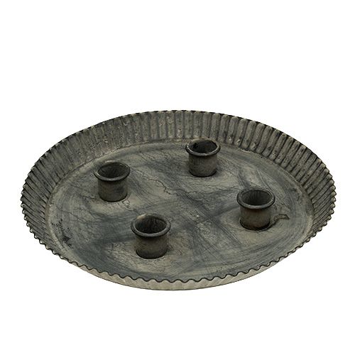Floristik24 Tallrik med 4 ljusstakar Ø25cm H3cm Grå