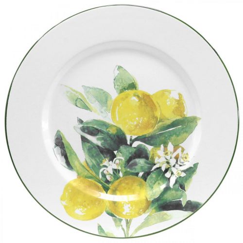 Dekorativ tallrik, medelhavsplåt, metallplatta med citrongren Ø34cm