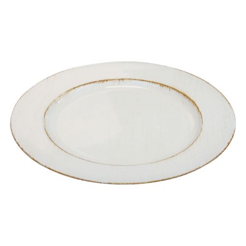 Floristik24 Dekorativ tallrik rund plast retro vit brun glans Ø30cm
