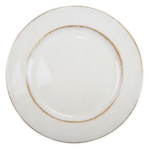 Floristik24 Dekorativ tallrik rund plast retro vit brun glans Ø30cm