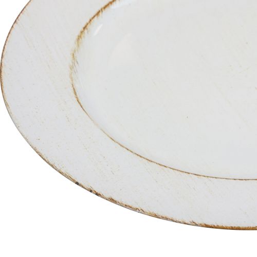 Floristik24 Dekorativ tallrik rund plast retro vit brun glans Ø30cm