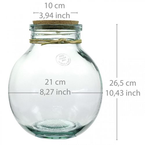 Floristik24 Flaskträdgårdsset glas med korklock och verktyg Ø21cm H25cm