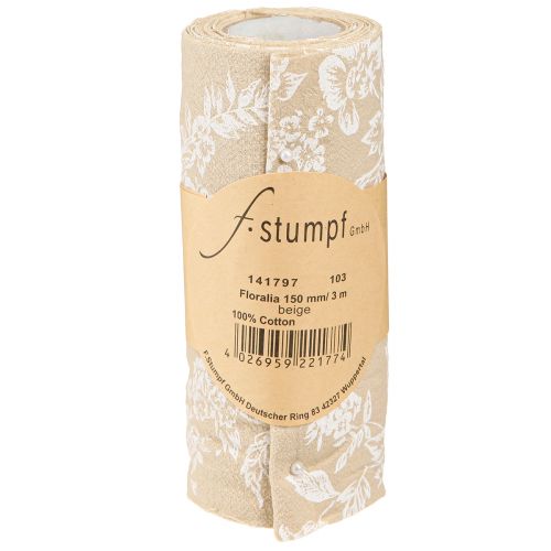 Artikel Bordsband med blommor bordslöpare bomull beige 15cm 3m