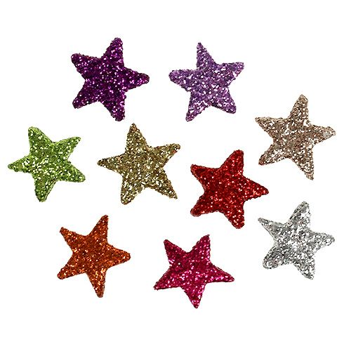 Floristik24 Borddekorstjärnor blandade färger 1,5 cm med glimmer 144st
