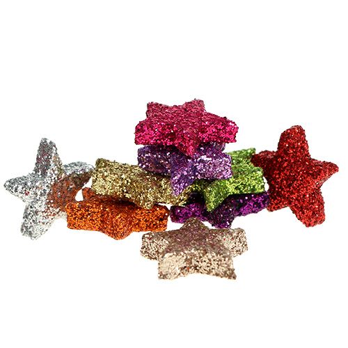 Floristik24 Borddekorstjärnor blandade färger 1,5 cm med glimmer 144st