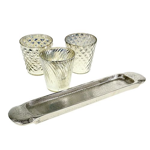 Floristik24 Bordsdekorationsplatta med 3 värmeljusglasögon silver Ø7cm H8cm