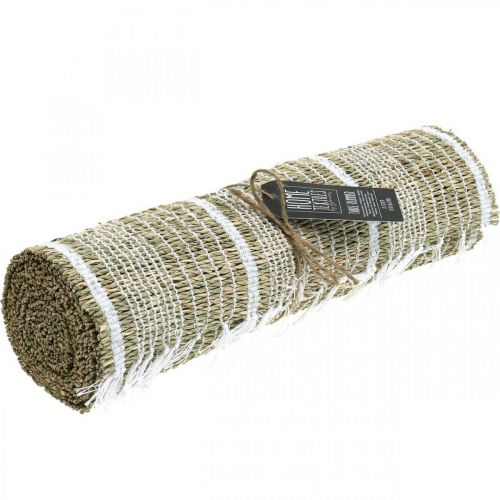 Floristik24 Bordslöpare sjögräs natur, vit bordsdekoration sommar 35×220cm