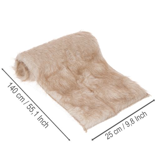Beige bordslöpare med fuskpälsyta som pälsband, 24x140cm | Floristik24.se