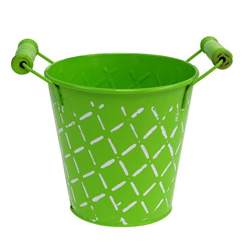 Plåthink ljusgrön med trähandtag Ø11cm H10,5cm
