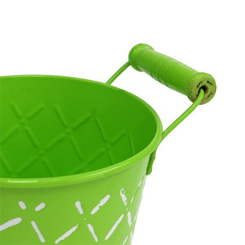 Floristik24 Plåthink ljusgrön med trähandtag Ø11cm H10,5cm