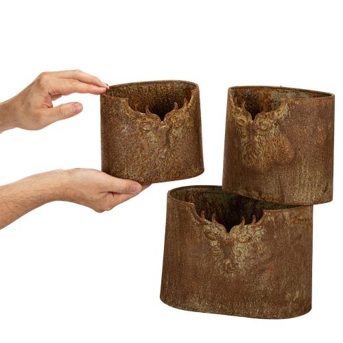 Blomkruka hjort metall oval rustik set om 3 24cm | Floristik24.se