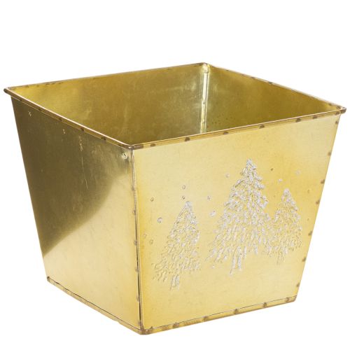 Metallkruka med glittrande granmotiv, 18 cm