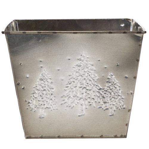 Fyrkantig metallkruka med granmotiv, 18 cm | Floristik24.se