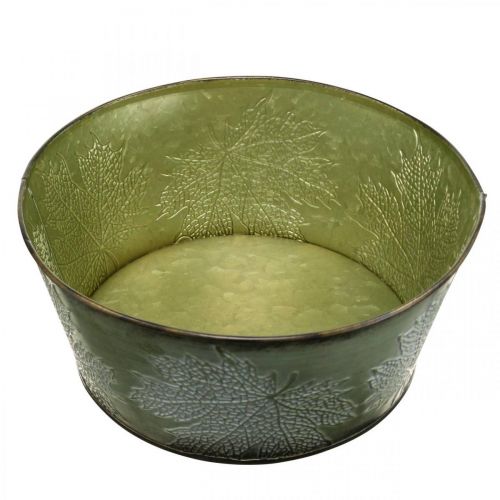 Artikel Planteringsskål med lönnlöv, höstdekoration, metallkärl grön Ø25cm H11cm