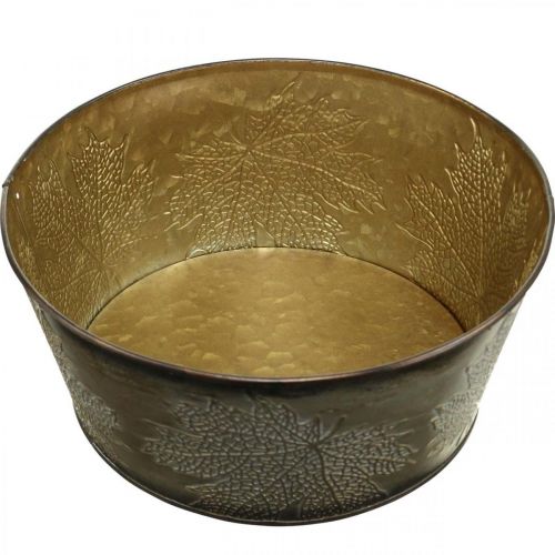 Floristik24 Höstskål, metallkruka med bladdekoration, gyllene växtkruka Ø25cm H10cm