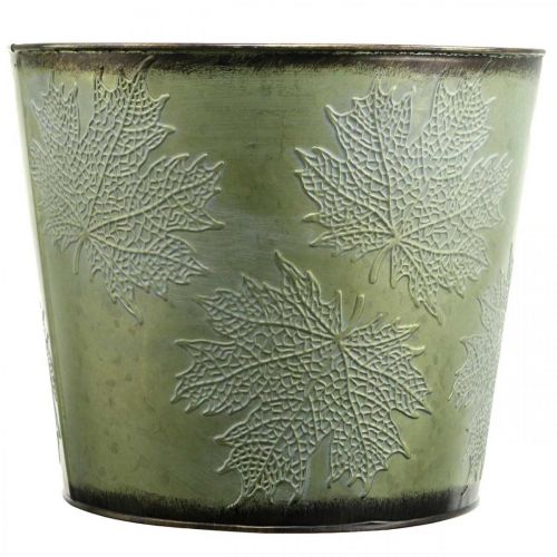 Artikel Planter, metallkruka med lönnlöv, höstdekoration grön Ø25,5cm H22cm