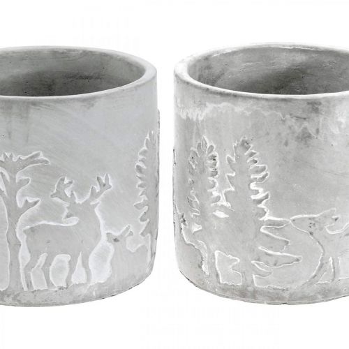Floristik24 Växtkrukor med skogsmotiv, adventsdekoration, kruka till jul, betongdekoration Ø10,5cm H11cm 4st