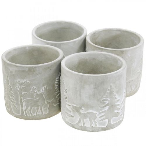 Floristik24 Växtkrukor med skogsmotiv, adventsdekoration, kruka till jul, betongdekoration Ø10,5cm H11cm 4st