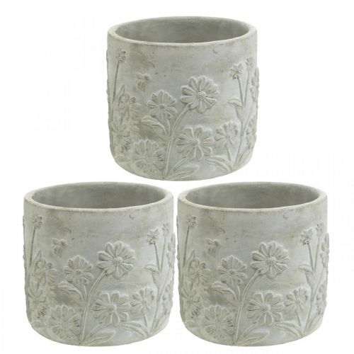 Floristik24 Planteringskärl betong med blommönster kruka Ø12,5cm H11cm 3st