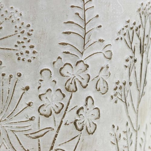 Floristik24 Betongblomkruka vit med reliefblommor vintage Ø16cm
