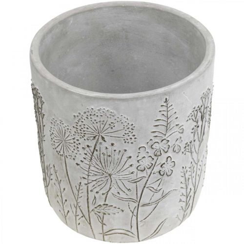 Floristik24 Betongblomkruka vit med reliefblommor vintage Ø16cm