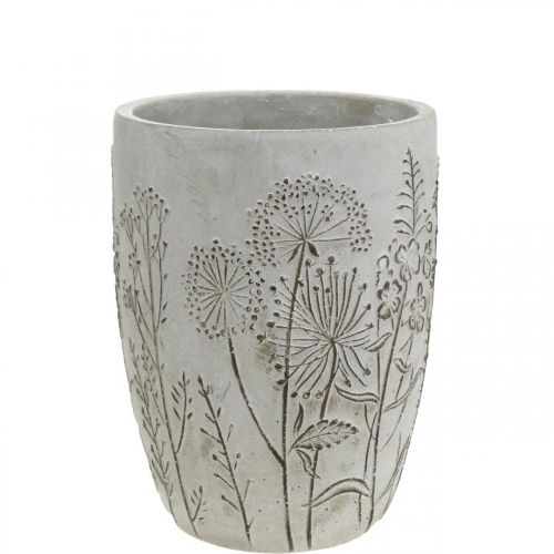 Vas betong vit blomvas med reliefblommor vintage Ø14,5cm