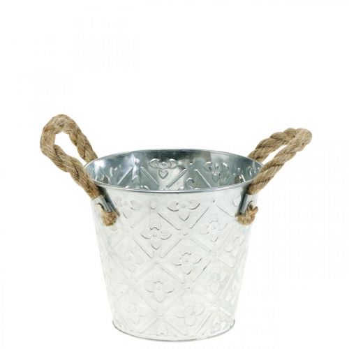 Växtkruka med handtag, dekorativ skål med blommönster, metallkärl Ø14,5cm