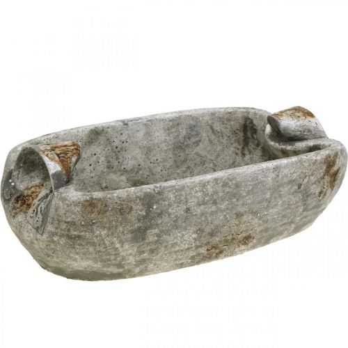 Betongskål oval vit gråbrun med handtag antik L25cm