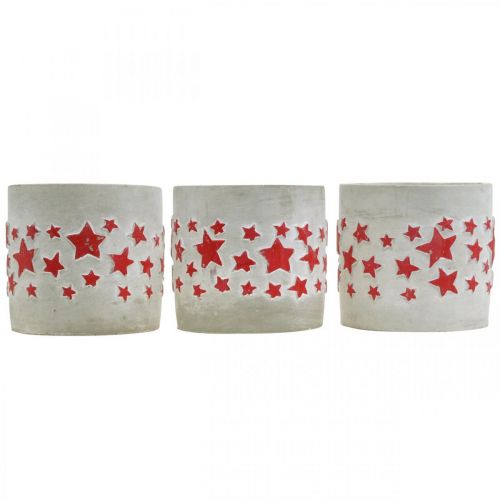 Artikel Keramisk dekoration stjärnmönster, planter, betongutseende, adventsdekoration Ø10,5cm H9,5cm 3st