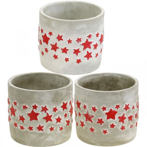 Floristik24 Planter med stjärnor, keramisk dekoration, betongutseende, julplanter Ø12,5cm H11cm 3st