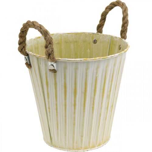 Floristik24 Metallkruka, vårdekoration, kruka med handtag Gul Shabby Chic Ø18cm H17,5cm