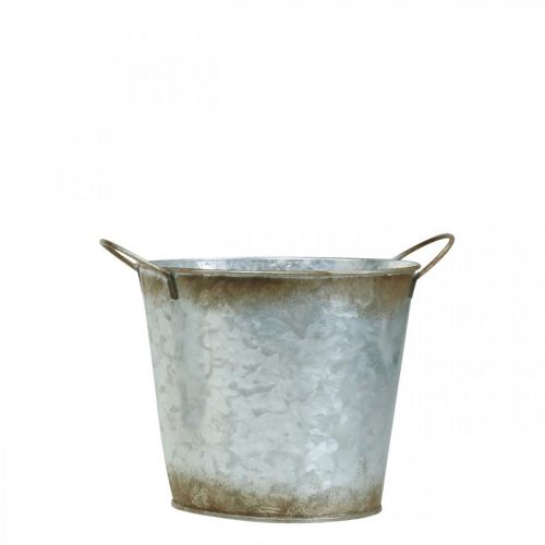 Artikel Dekorativ kruka med handtag, växthink, silvermetallkärl, patina Ø17cm H16,5cm