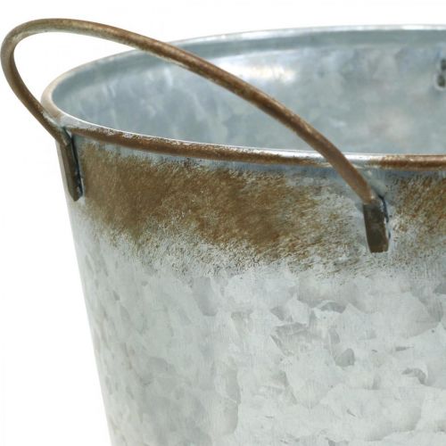 Artikel Planteringskruka av metall, blomskål, växtkruka med handtag silver, patina Ø18cm H20cm