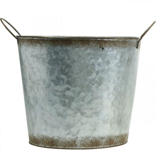 Artikel Växtkruka med handtag, dekorativ skål rostdekoration, metallkärl silver Ø26cm H25,5cm