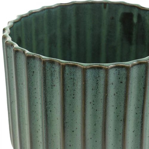Floristik24 Keramisk växtkruka, blomsterdekoration, vågig plantering grön, brun Ø15.5cm H16.5cm