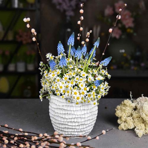 Floristik24 Planteringskärl betong vit vintage blomkruka honeycomb H13cm Ø12,5cm 2st