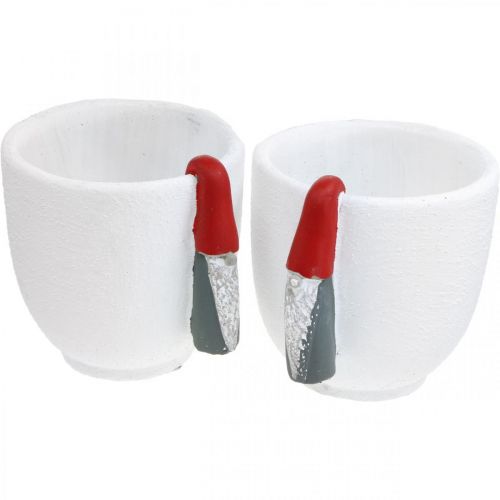 Floristik24 Julkruka med tomte, adventsdekoration, betongkruka vit, röd Ø8cm H12,5cm 2st