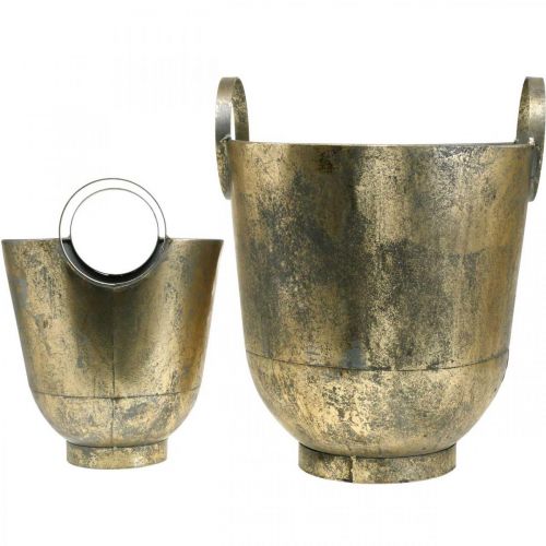 Floristik24 Antik planteringskruka med handtag Dekorativ kruka i metall Ø31 / 25cm, set om 2