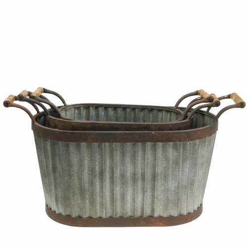 Floristik24 Planteringskruka med handtag ovala metall 45/50/60cm set om 3