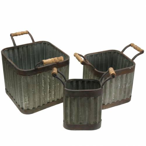 Planter med handtag, fyrkantig industriell stil 36 / 31,5 / 24cm, uppsättning av 3