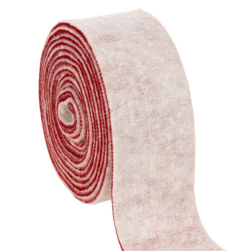 Tvåfärgat gångjärn till kruka av 100 % ull som dekorativt filtband, vit/röd, 7,5 cm bred, 5 m lång köpa | Floristik24.se